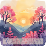 A brightly colored living room with vibrant pillows, indoor plants, sunlight streaming through windows, a coffee table with cups, and the words "MORNING VIBES" overlaid. Songdoodlz Quality Royalty Free Music